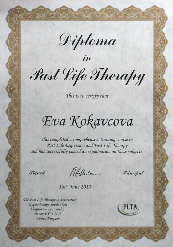 Certificate PLTA Past Life Therapy