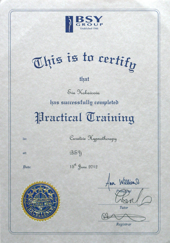  - Certificate BSY Hypnotherapy Practical