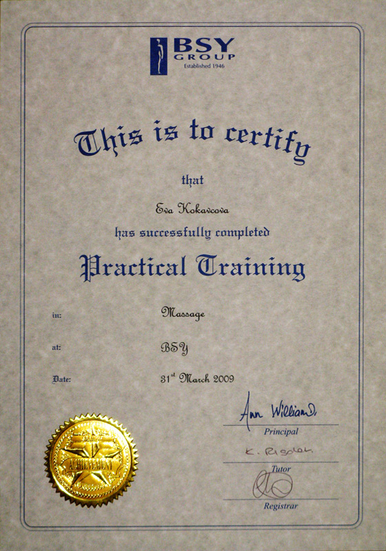  - Certificate BSY Massage Practical