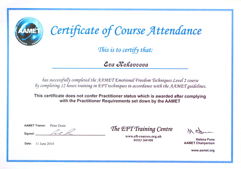  - Certificate Emotional Freedom Technique Level2